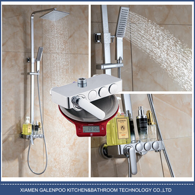 全铜四方按键 酒店智能三档冷热淋浴龙头花洒套装