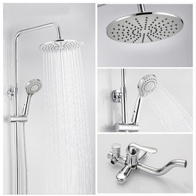  圆形九寸增压可升降全铜冷热花洒套装淋浴器
