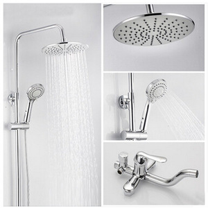 圆形九寸增压可升降全铜冷热花洒套装淋浴器