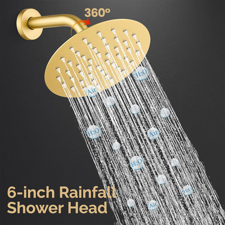 6-Inch Brushed Gold Rain Shower System with Pressure Balance Valve